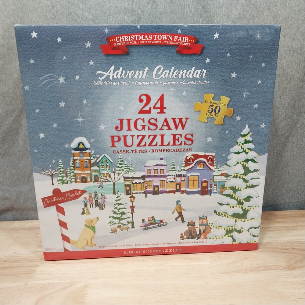Advent Calendar Jigsaw Puzzle Christmas Town Fair 50pc Blue Eurographics New
